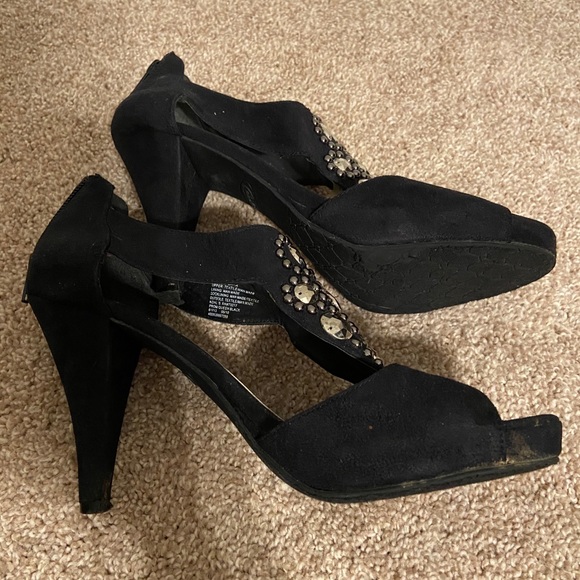 Candies Black Suede Jeweled Heels, Size 9.5 - Picture 5 of 7